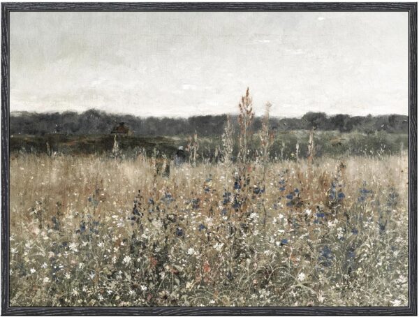InSimSea Black Framed Canvas Wall Art Vintage Decor, Wildflower Field Paintings Prints, Rustic Landscape Wall Decor for Bathroom Office, Dining Room 12x16 inch