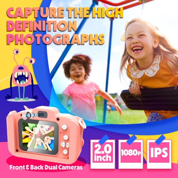 Kids Camera for Boys and Girls - BELLOCHIDDO 1080P HD Toddler Camera for Kids Toy Gift, Children Camera Christmas Birthday Gifts for Age 3-8 with Cartoon Soft Silicone Cover and 32GB SD Card - Image 2