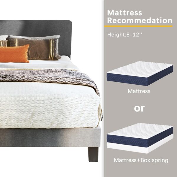 King Bed Frame with Adjustable Headboard Upholstered Bed Frame Platform Linen Fabric Headboard Wooden Slats Support/No Box Spring Needed/Easy Assembly/Mattress Foundation, Grey - Image 7