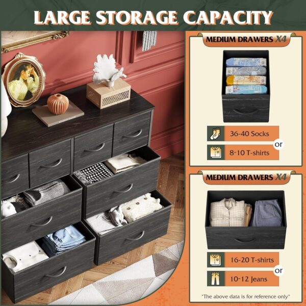 WLIVE Dresser for Bedroom with 8 Drawers, Wide Fabric Dresser for Storage and Organization, Bedroom Dresser, Chest of Drawers for Living Room, Closet, Hallway, Charcoal Black Wood Grain Print - Image 5