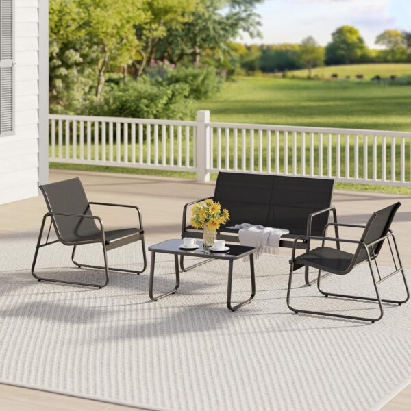 Gizoon 4 Piece Patio Furniture Set, Outdoor Patio Furniture with Loveseat and 2 Single Chairs, Bistro Table and Chairs Set for Backyard, Balcony, Lawn,Black - Image 7