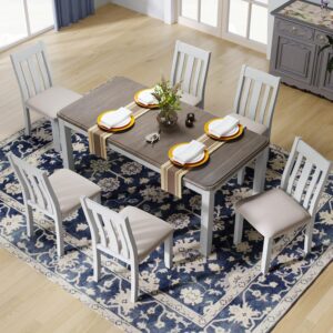 RITSU 6-Piece Rectangular Dining Table Set with 4 Tufted Button Chairs and Bench, MDF Frame Edges with Copper Nail Trim, Suitable for Living Room, Apartment, Gray