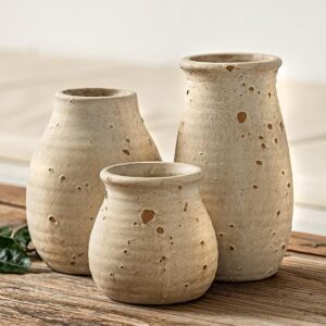 CwlwGO-Ceramic Rustic Bud Vase, Small Boho Vases Set for Country Home Decoration, Modern Farmhouse Decorations, Home Decorations for Living Room Table Decor, Mantle & Shelf Decor.