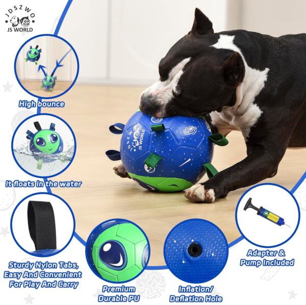 JS World Large Soccer Ball for Dogs with Tabs (8.6 Inch) Herding Ball for Dogs - Big Ball for Dogs - Alien Gift - Durable Dog Soccer Ball - Dog Tug Toy - Dog Water Toy - Outdoor Dog Toys - Image 3