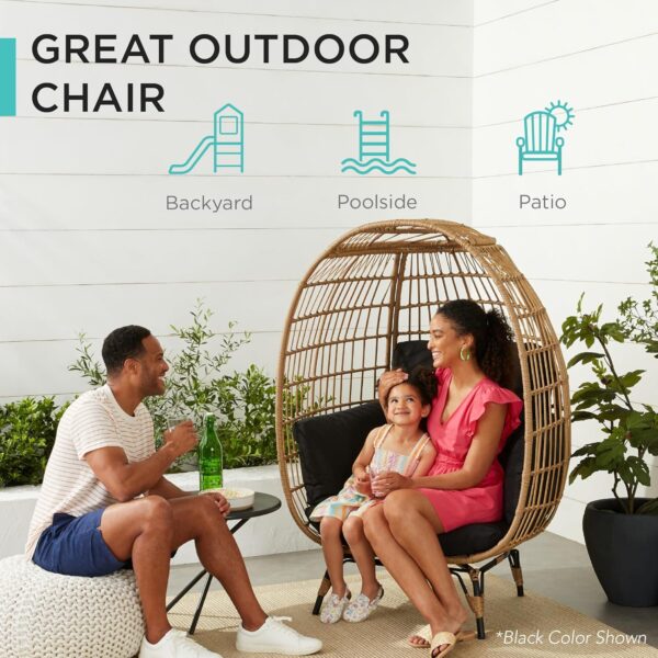 Best Choice Products Wicker Egg Chair, Oversized Indoor Outdoor Lounger for Patio, Backyard, Living Room w/ 4 Cushions, Steel Frame, 440lb Capacity - Ivory - Image 4