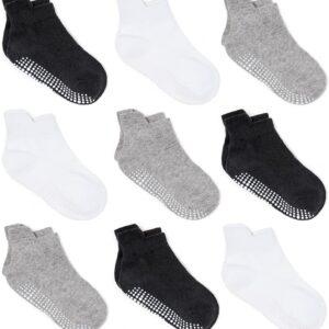 Zaples Baby Non Slip Grip Ankle Socks with Non Skid Soles for Infants Toddlers Kids Boys Girls