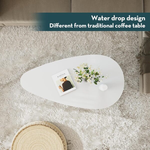 SAYGOER Modern Coffee Table White Coffee Tables for Small Space Unique Simple Oval Center Table for Living Room Home Office Easy Assembly 22.2" D x 42.5" W x 17.1" H - Image 4