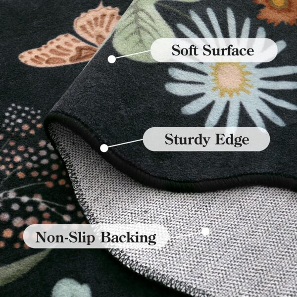 Lahome Floral Rugs for Living Room, 5x7 Area Rugs Ultra-Thin Soft Washable Rug, Non-Slip Bedroom Rug Stain Resistant Lightweight Boho Rug Low-Pile Throw Rug for ‎Dining Room Office (5x7ft,Black/Grey) - Image 6