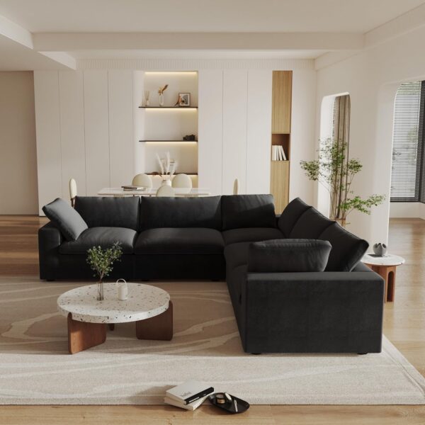 Cloud Modular Sectional Sofa Couch,120.45" V Shaped Convertible Couches with Corner Sofa for Living Room,Minimalist Deep Sofa Couches,Sofa Covers Washable&Replaceable(Black) - Image 2