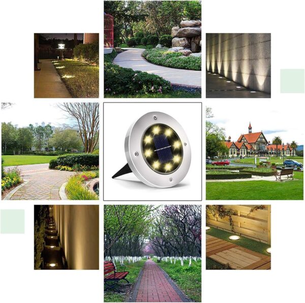 INCX Solar Ground Lights, 8 LED Garden Lights Solar Powered,Disk Lights Waterproof In-Ground Outdoor Landscape Lighting for Patio Pathway Lawn Yard Deck Driveway Walkway,Warm White 12 Packs - Image 6