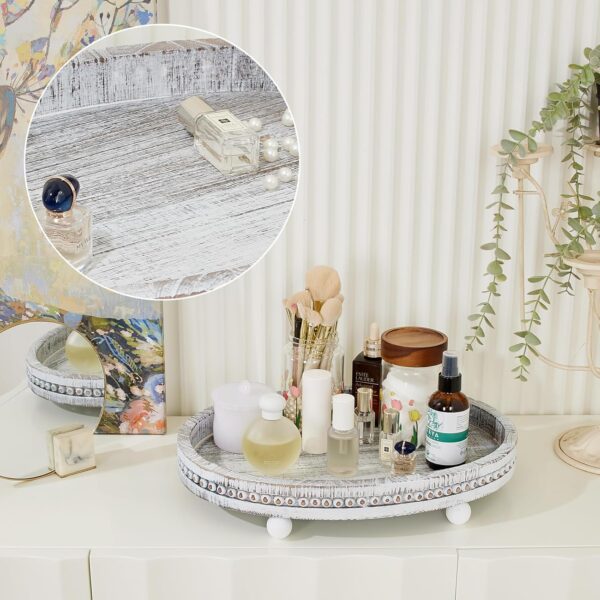 Wooden Decorative Tray-16×11.8" Oval Coffee Table Tray Kitchen Dining Table Centerpiece Decoration Holder Tray,Whitewashed Beaded Farmhouse Tray for Home Easter Thanksgiving Table Decor - Image 6