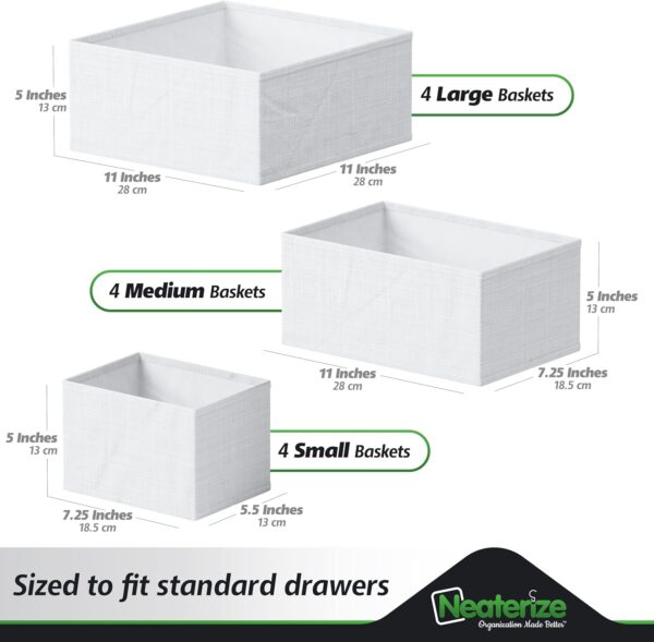 Drawer Organizer Clothes Set of 12 White-Grey - Dresser Organizer For Nursery, Bedroom, Closet - Perfect Baby Clothes Organizer and Storage & General Nursery Organization or Dresser Drawer Organizers - Image 2