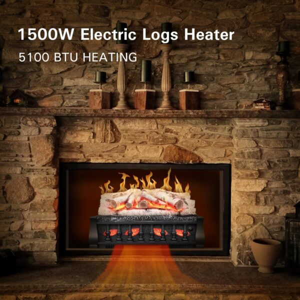 Electric Fireplace Log Set Heater, 21" Vintage Design Portable Freestanding Fireplace Log Heater,Realistic Flames,Overheated Protection,Realistic Ember Bed for Home and Office,750W/1500W - Image 2