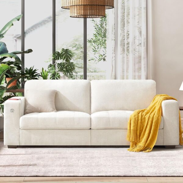 Hanherry Sofa for Living Room, Modern Comfy Sofa with Medium Firm Seat Cushion, Removable Cover,Wide Armrest,USB/Type-C Port,Chenille Fabric Couches for Small Space,Apartment (Beige, 89 inch) - Image 7