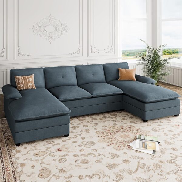 Shintenchi 110" Modular Sectional Couches for Living Room, U-Shaped Sofa Couch with Double Chaise, 4 Seat Sofa Sets with Thick Cushion & Soft Backrest, Dark Grey - Image 3