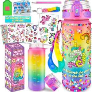 EDsportshouse Decorate Your Own Water Bottle Kits for Girls Age 4-6-8-10,Unicorn Painting Crafts,Fun Arts and Crafts Gifts Toys for Girls Birthday Christmas(Unicorn)