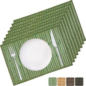 ANDSTAR Set of 8 Pcs Bamboo Placemats Sushi Rolling Mat Japanese Style Natural Anti-Slip Bamboo Placemats Washable Heat-Resistant Table Mats for Dining Room and Kitchen（Green）