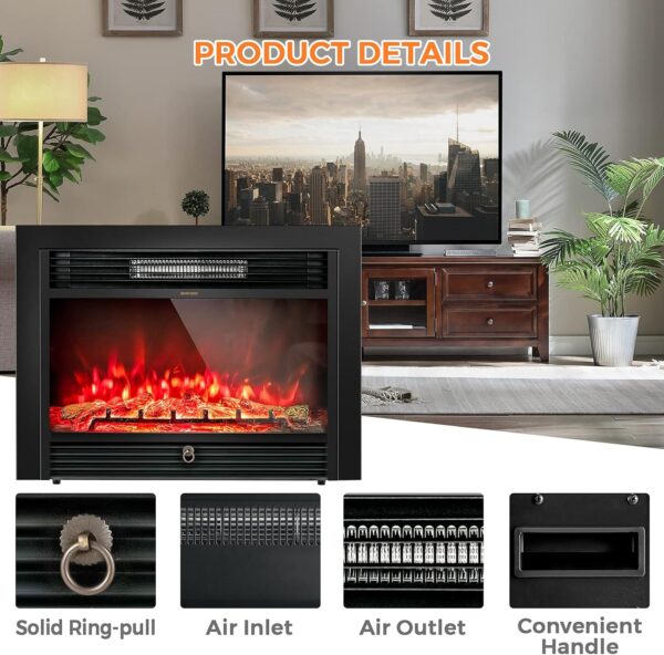 Giantex 28.5" Electric Fireplace Insert, Wall Recessed/Mounted, Freestanding Fireplace with Remote Control, 3 Color Adjustable Flames, 2 Modes Heat, 8 H Timer, 5 Brightness Settings, 750/1500W Heater - Image 5