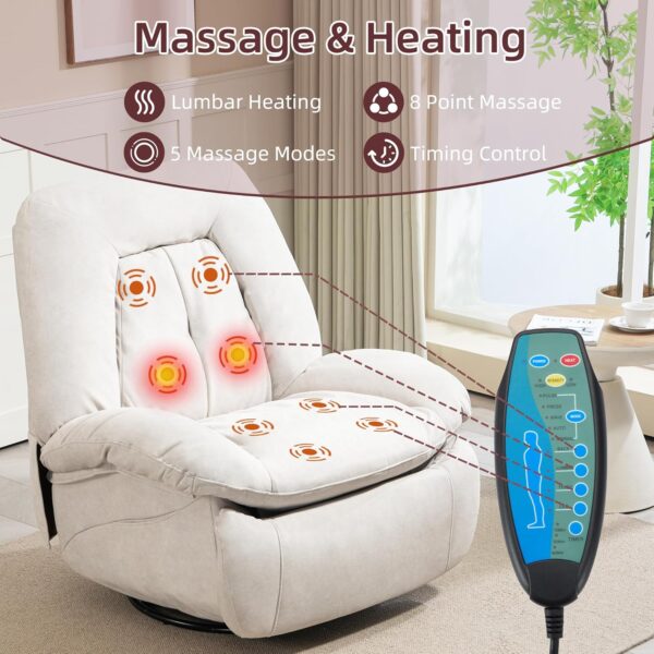 Power Recliner Chair, Swivel Massage Chair Recliner for Adults, Grey Rocker Lazy boy Recliner Chair, Modern Single Lounge Sofa with Side Pocket, USB Port for Living Room Bedroom - Image 6