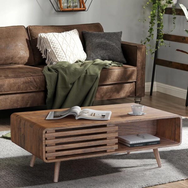 Coffee Table with Storage, Mid Century Modern Coffee Table for Living Room, Farmhouse, Rectangle Coffee Table, Wooden Center Table (Walnut) - Image 3