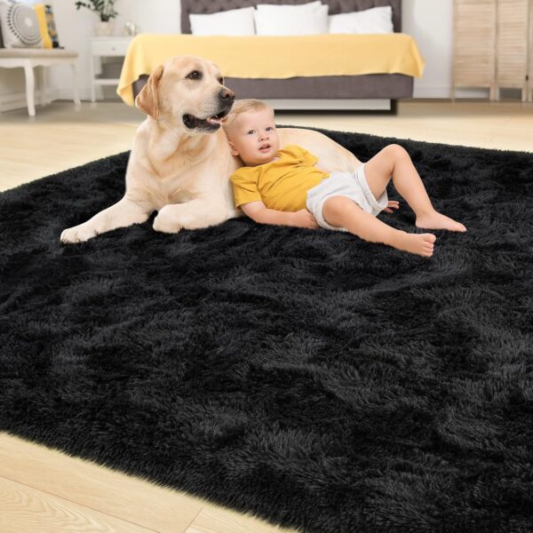 Tepook Super Soft Fluffy Rug for Bedroom, Modern Shaggy Rug Fuzzy Kids Rug for Living Room, Plush Indoor Nursery Home Decor Rug with Non-Slip Bottom, Black, 4 X 6 Feet - Image 4