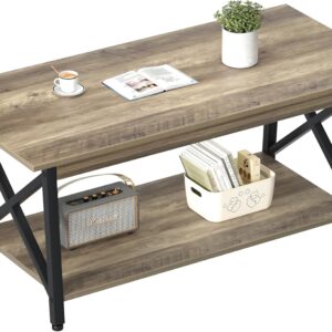 GreenForest Coffee Table with Storage, 39inch Modern Coffee Tables for Living Room, X-Frame Design Farmhouse Coffee Table Space Saving Living Room Tables, Easy Assembly, Grey Wash
