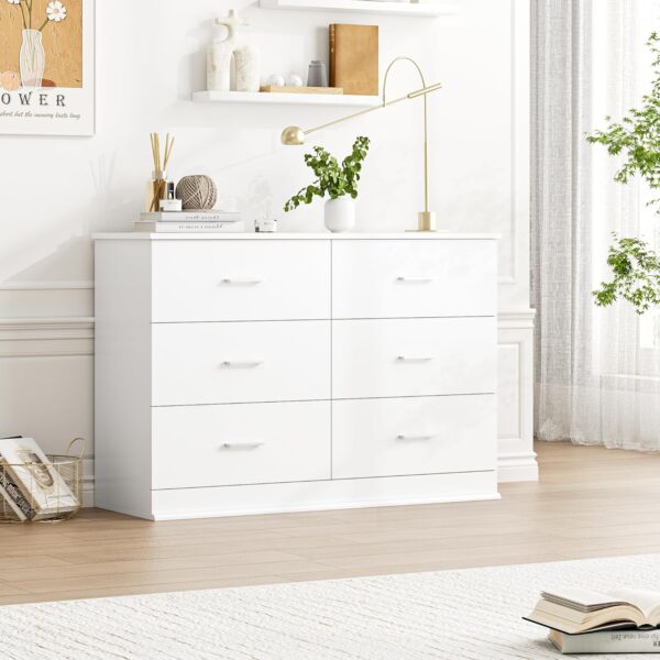 FOTOSOK White Dresser, 47.2'' Large 6 Drawer Dresser Wide Chest of Drawers for TV Stand, Modern Dresser White Floor Storage Drawer Cabinet for Home Office, White - Image 4