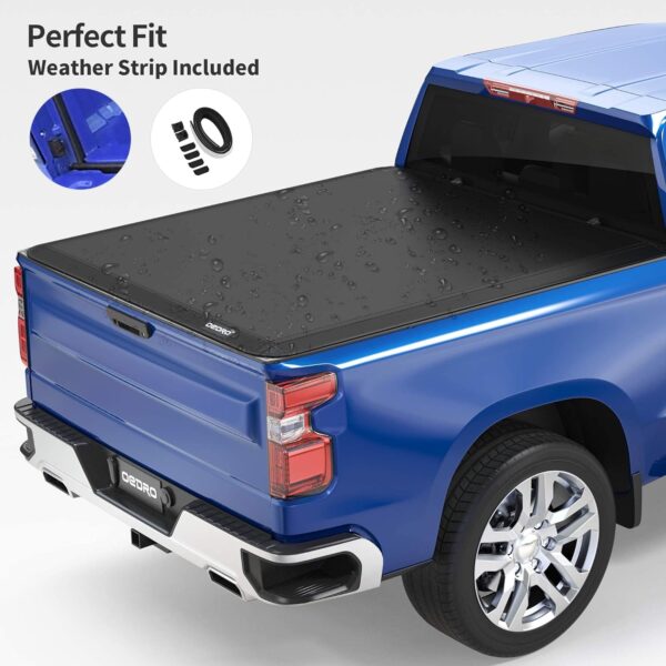 oEdRo Soft Tri-fold Truck Bed Tonneau Cover Compatible with 2016-2023 Toyota Tacoma with 5ft Bed, Fleetside with Track Rail System(Excl. Trail) - Image 4