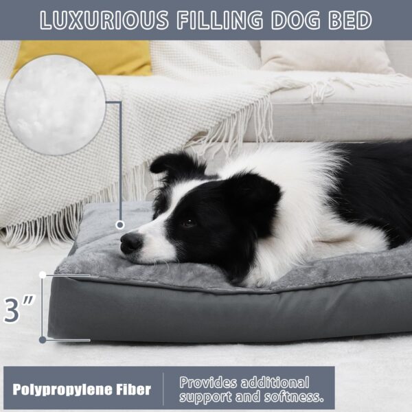 Dog Crate Bed Waterproof Deluxe Plush Dog Beds with Removable Washable Cover Anti-Slip Bottom Pet Sleeping Mattress for Large, Medium, Jumbo, Small Dogs, 35 x 22 inch, Gray - Image 3