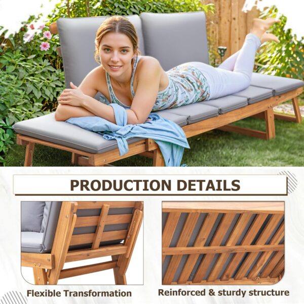 Devoko Outdoor Couch Acacia Wood Patio Couch with Adjustable Armrests,Outdoor Convertible Sofa with Removable Cushions&Pillows for Patio, Porch, Poolside(Grey) - Image 5