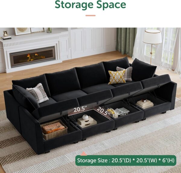 HONBAY Modular Sectional Sleeper Sofa Velvet Sectional Sleeper Couch with Storage Seats Oversized Sectional for Living Room,Black - Image 3