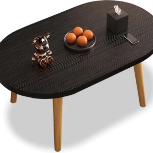 Small Coffee Table Low Table Solid Wood Sturdy Floor Table Desk for Sitting on The Floor, Storage and Living Room Furniture，Natural Wood，24inch (Round Black, 24 * 16inch)