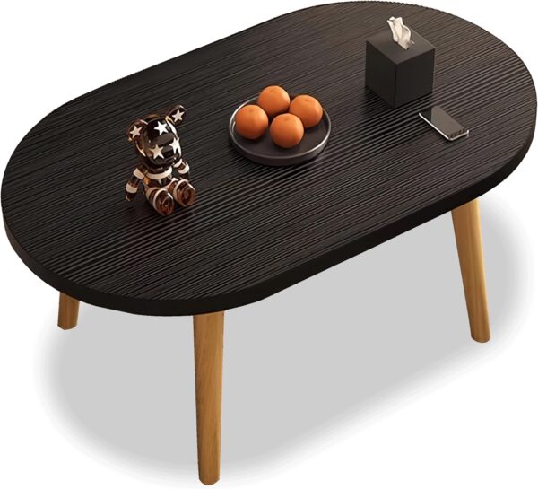 Small Coffee Table Low Table Solid Wood Sturdy Floor Table Desk for Sitting on The Floor, Storage and Living Room Furniture，Natural Wood，24inch (Round Black, 24 * 16inch)