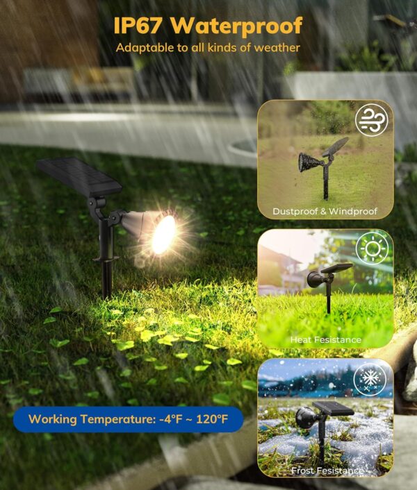 Solar Spot Lights for Outside, 27 LED Outdoor Solar Lights for Yard, 4 Pack Solar Spotlights Waterproof Auto On/Off for Landscape, Wall, Garden, Pool, Tree, Pathway and Driveway(Warm White) - Image 3
