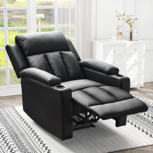 Furnimart Oversized Manual Recliner Chair, Faux Leather Chair with Chunky Overstuffed Cushion, Single Sofa Recliner for Adults for Home Theater Living Room Bedroom (PU Black)