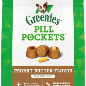 Greenies Pill Pockets for Dogs Capsule Size Natural Soft Dog Treats with Real Peanut Butter, 15.8 oz. Pack (60 Treats)