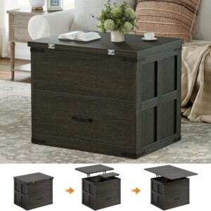 FABATO Lift Top Coffee Table, Farmhouse Coffee Table, Convertible Coffee Table with Storage and Drawer, Multifunctional Center Table Converts to Dining Game Table for Living Room, Dark Gray