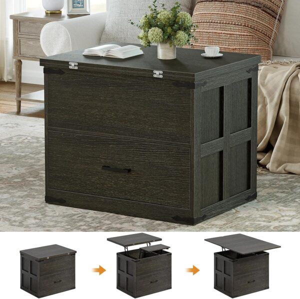FABATO Lift Top Coffee Table, Farmhouse Coffee Table, Convertible Coffee Table with Storage and Drawer, Multifunctional Center Table Converts to Dining Game Table for Living Room, Dark Gray