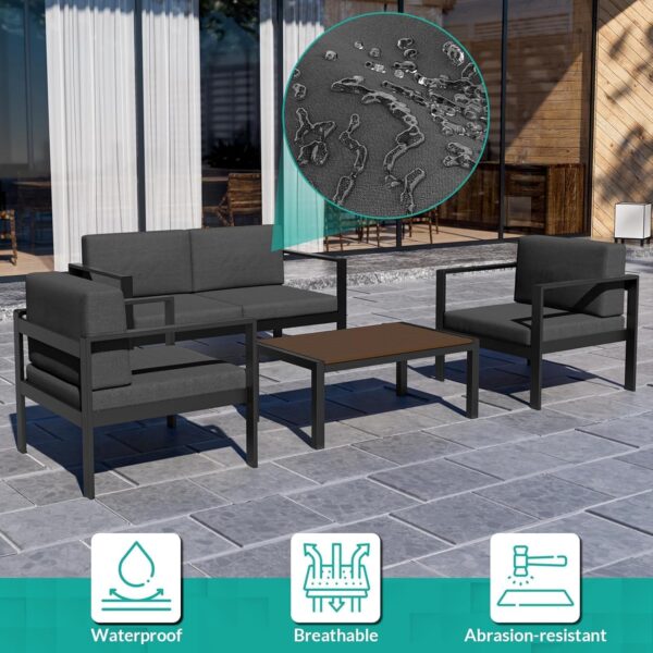 Aluminum Patio Furniture Set 4 Pcs Outdoor Couch with Coffee Table Patio Conversation Sets Loveseat Patio Sectional Chat Sofa with Cushions for Lawn, Garden,Balcony,Backyard and Deck-Silver - Image 6