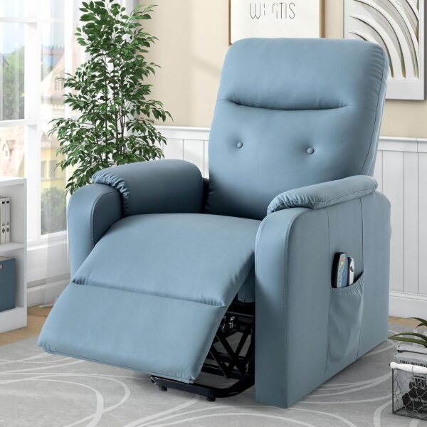 P PURLOVE Power Lift Chair Electric Recliner for Elderly, PU Massage Recliner Chair with Side Pocket, Adjustable Massage and Heating Function for Adults, Squirrel Grey - Image 3