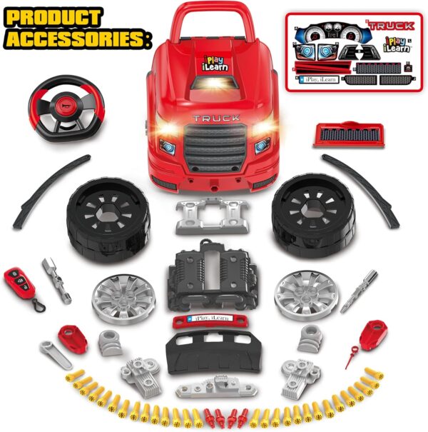 iPlay, iLearn Large Truck Engine Toy, Kids Mechanic Repair Set for 3-5 Yr Toddlers, Big Builder Kit, Take Apart Motor Vehicle Pretent Play Car Service Station, Gifts 4 6 7 8 Year Old Boy Child - Image 7