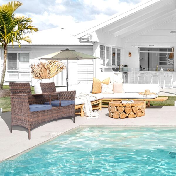 Wicker Patio Loveseat Balcony Furniture 2-Seat Chair with Coffee Table All Weather Ourdoor Sofa Couch for Backyard, Lawn,Garden,Swimming Pool - Image 2