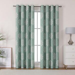 Airwill Vintage Medallion Pattern Blackout Curtains, Room Darkening 63 Inch 2 Panels Set, Grommet Top Window Treatment Drapes (52 x 63 Inch, 2 Panels, Green)