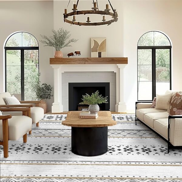 BESTSWEETIE 8x10 Area Rug for Living Room Washable Rug Moroccan Farmhouse Neutral Geometric Soft Low Pile Non-Slip Water Repellent Rug for Dining Room Bedroom Black/Brown - Image 3