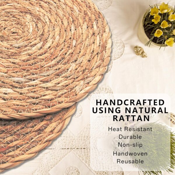 Round Woven Placemats Set, Farmhouse Boho Placemats, Wipeable Heat Resistant Placemats, Handmade Non Slip Circle Placemats for Dining Table, Wedding, Kitchen Placemats, 12 inches, 6 Pack - Image 6