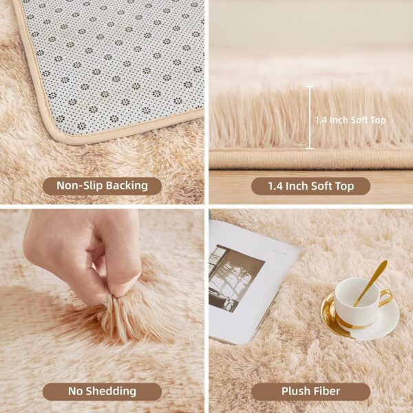 Litanika 4x6 Shag Area Rug for Living Room Bedroom, Tie-Dyed Beige Fluffy Shaggy Fuzzy Nursery Kids Girls Boys Room Rug, Cream Soft Plush Furry Bedside Carpet, Non-Slip, Non-Shedding Indoor Floor Rug - Image 5