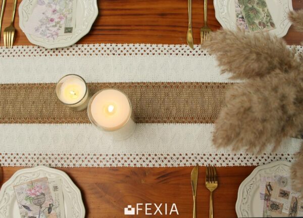 FEXIA Boho Table Runner with Tassels 108 Inches Long for Home Decor Farmhouse Table Runner Cream & Brown Rustic Macrame Table Runner for Bohemian Dining Bedroom Decor Bridal Shower (12x108 Inches) - Image 6
