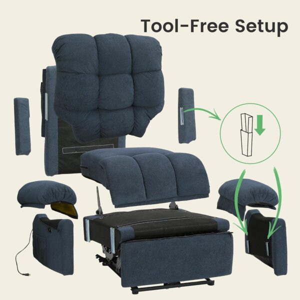 2024 New Power Recliner Chair for Adults, Adjustable Electric Chair Power Reclining Sofa, USB Port, Ultra-Comfy Teddy Fleece Recliner for Living Room, Tool-Less Assembly Single Sofa, Blue Gray - Image 4