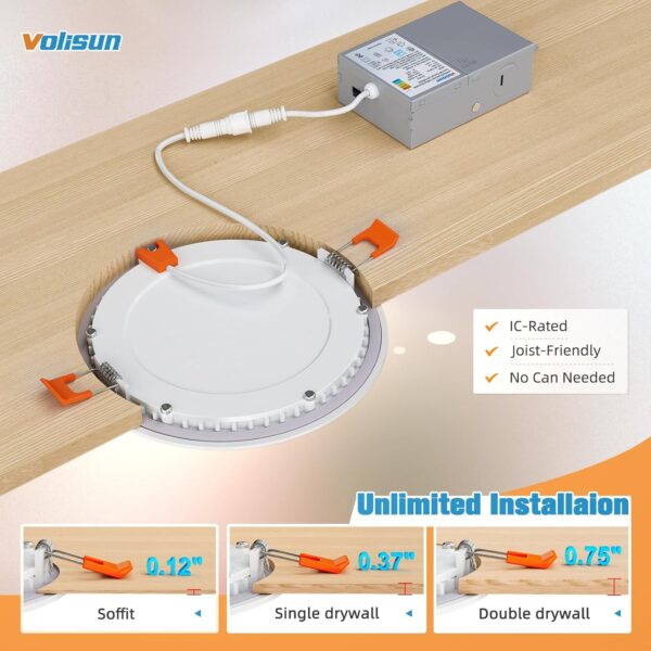 VOLISUN 24 Pack 6 inch Recessed Lighting, 5CCT Ultra-Thin LED Recessed Light with Junction Box, 2700K-5000K Selectable, 1080Lumen Dimmable Canless Wafer Downlight, LED Ceiling Light ETL Certificated - Image 5