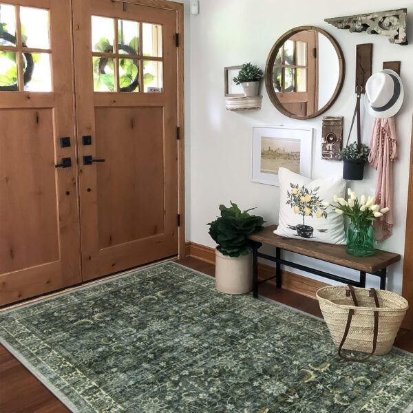 Anidaroel Washable Area Rug 5x7, Boho Large Green Rug for Living Room Vintage Soft Rugs for Bedroom, Non Slip Stain Resistant Dining Room Mat Carpet for Department Entryway Kitchen - Image 6